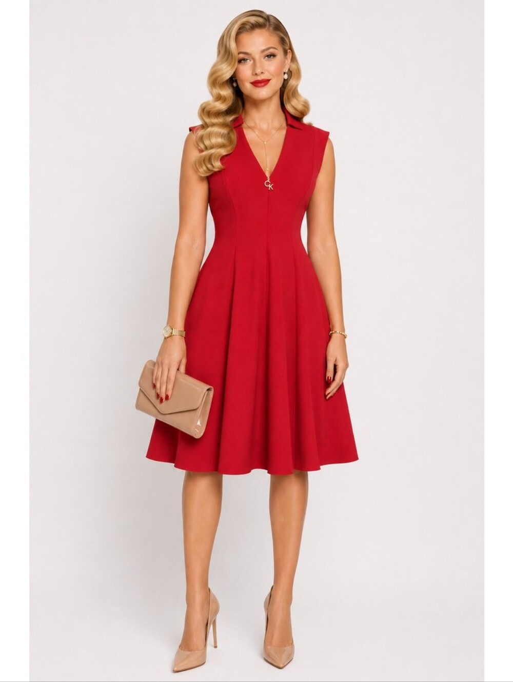 Calvin Klein Red Sleeveless Zip Front Fit & Flare Dress NWT Size 6.
